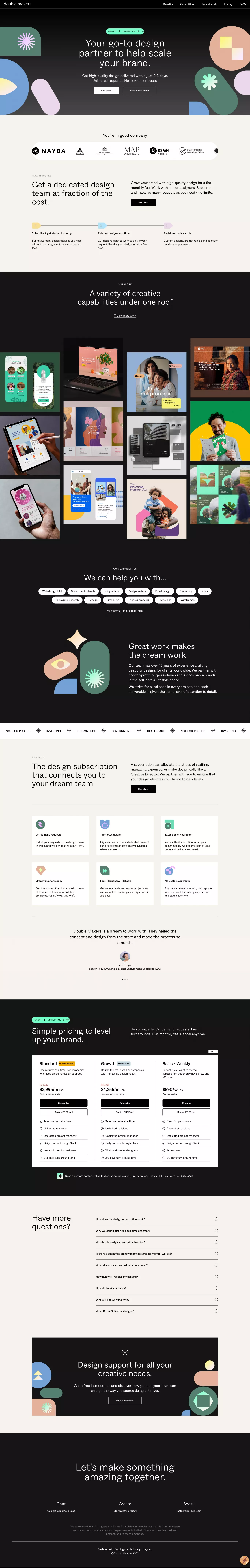 Design Subscription - Double Makers landing page screenshot showcasing Design design