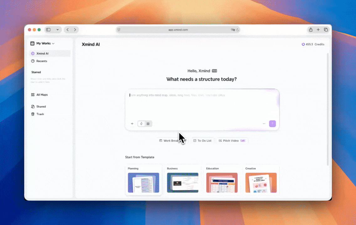 AI tool for creating mind maps: breakdown your work task with Xmind AI