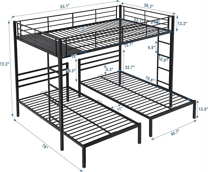 The space saving triple bunk bed offers a sleek and contemporary look, ideal for productivity.