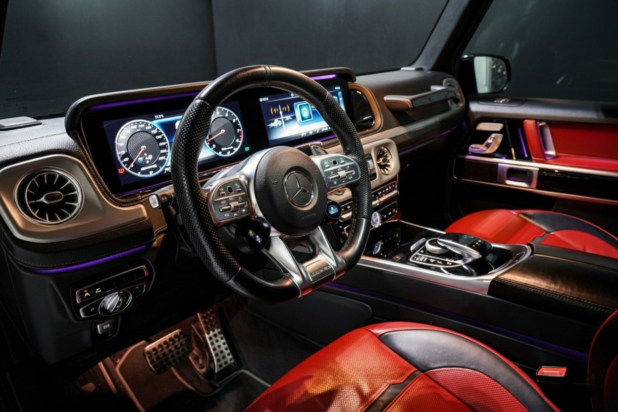 Premium interior of Mercedes-Benz G63 AMG luxury rental in Dubai