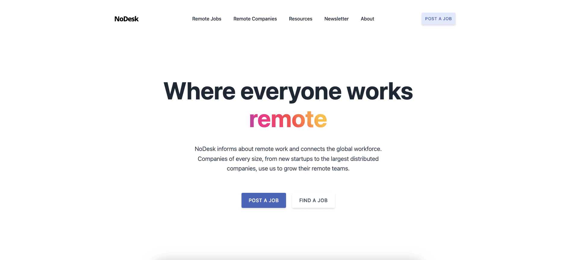 NoDesk homepage