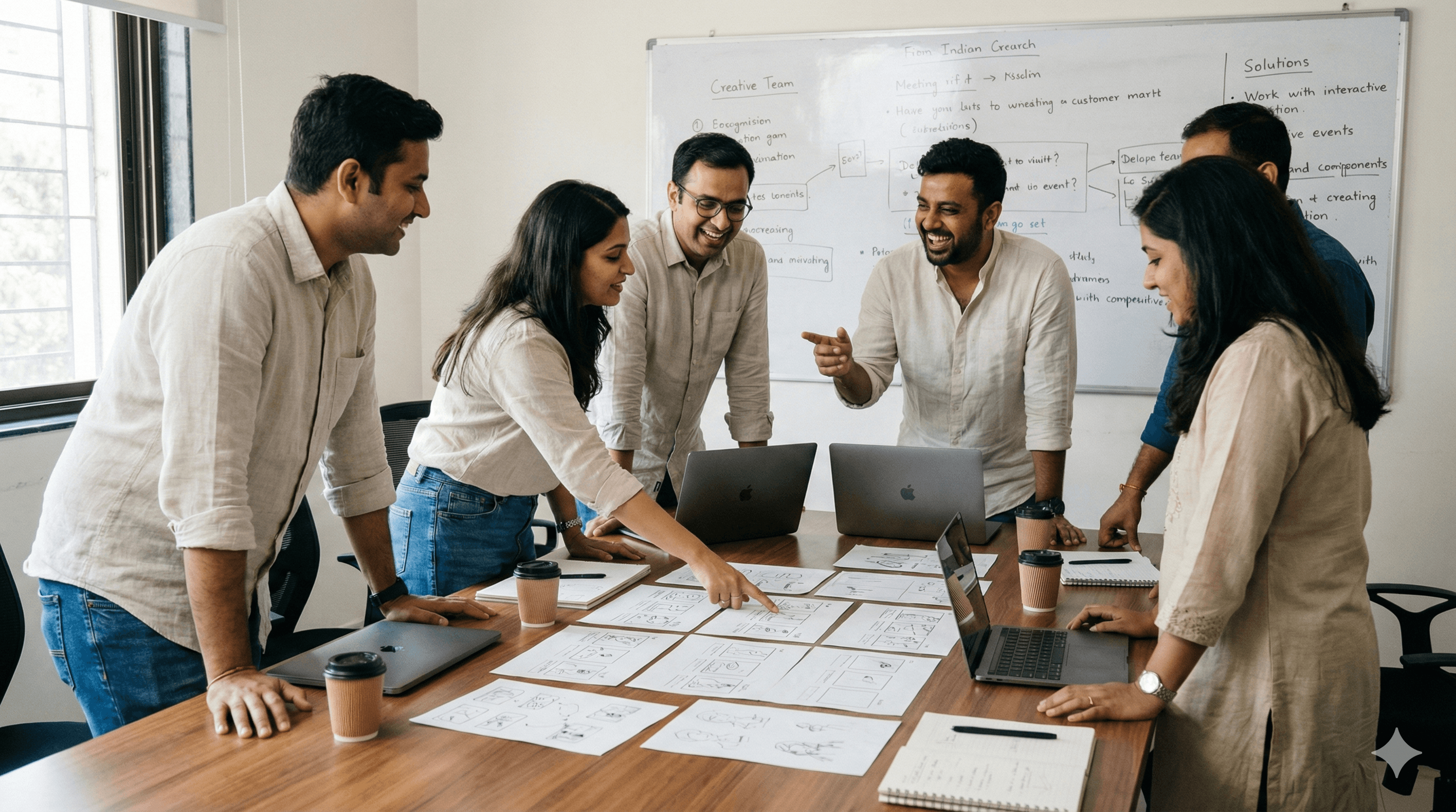 Indian creative agency team planning advertising and event campaigns in a collaborative workspace