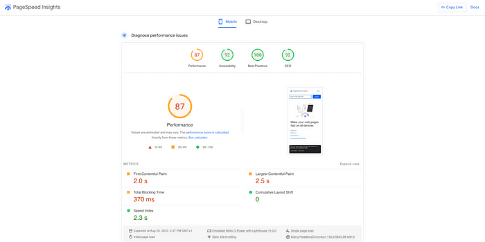 PageSpeed analysis result