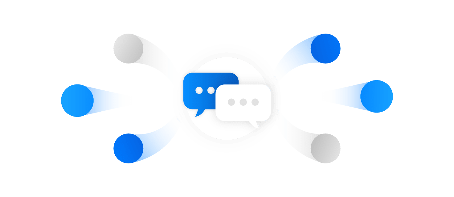 Illustration of two speech bubbles with dynamic motion lines, symbolizing streamlined communication and message flow.