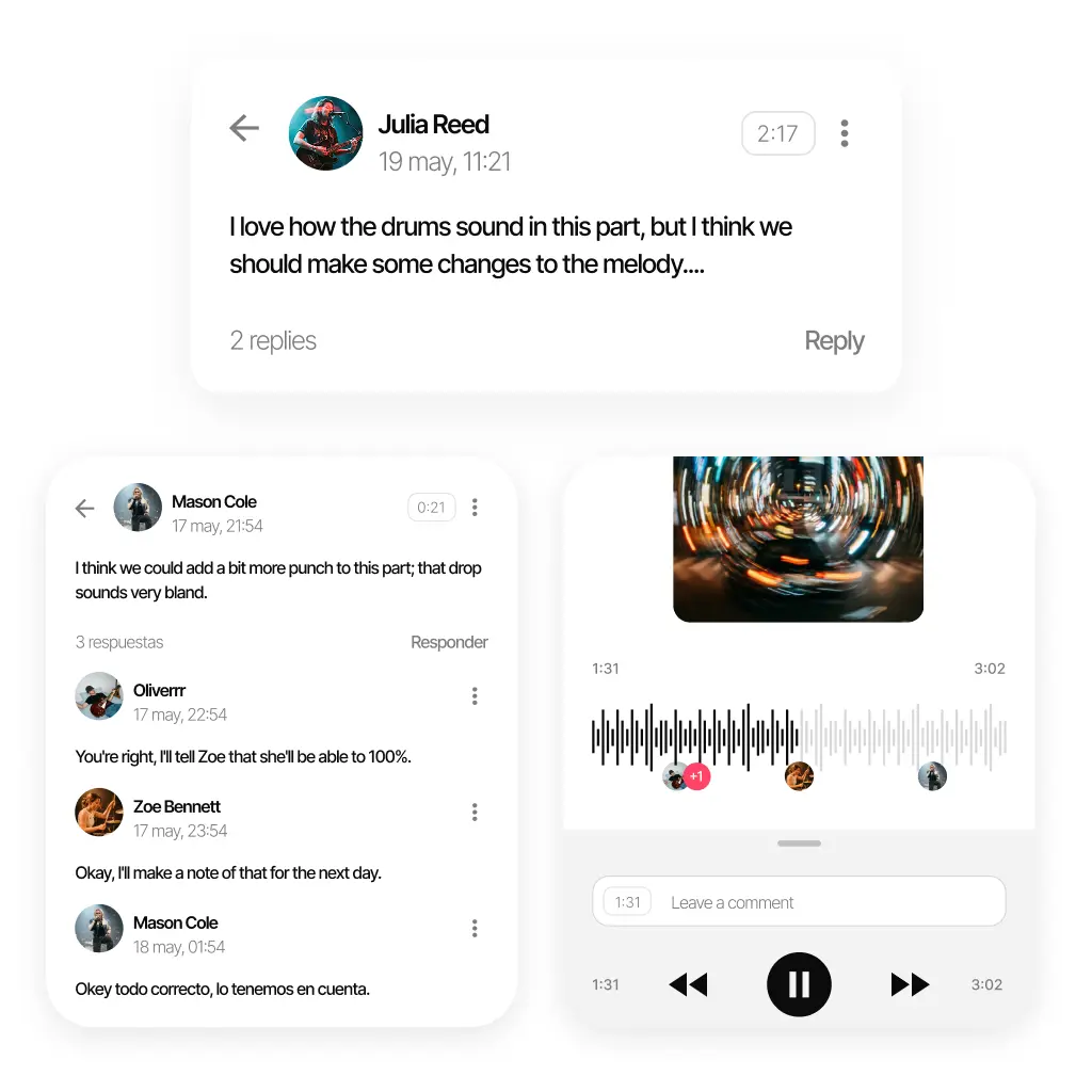 Time-stamped comments on audios shared with your band