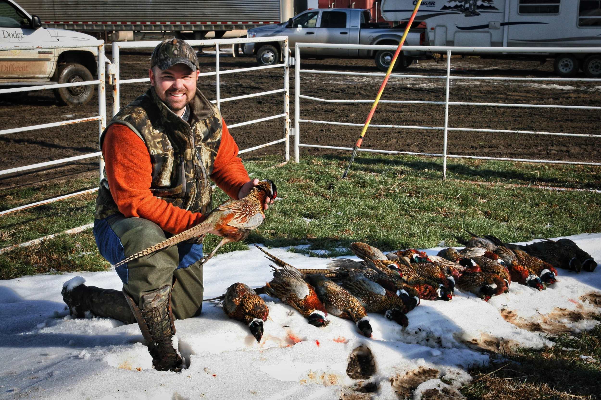 Hunter outdoors with birds
