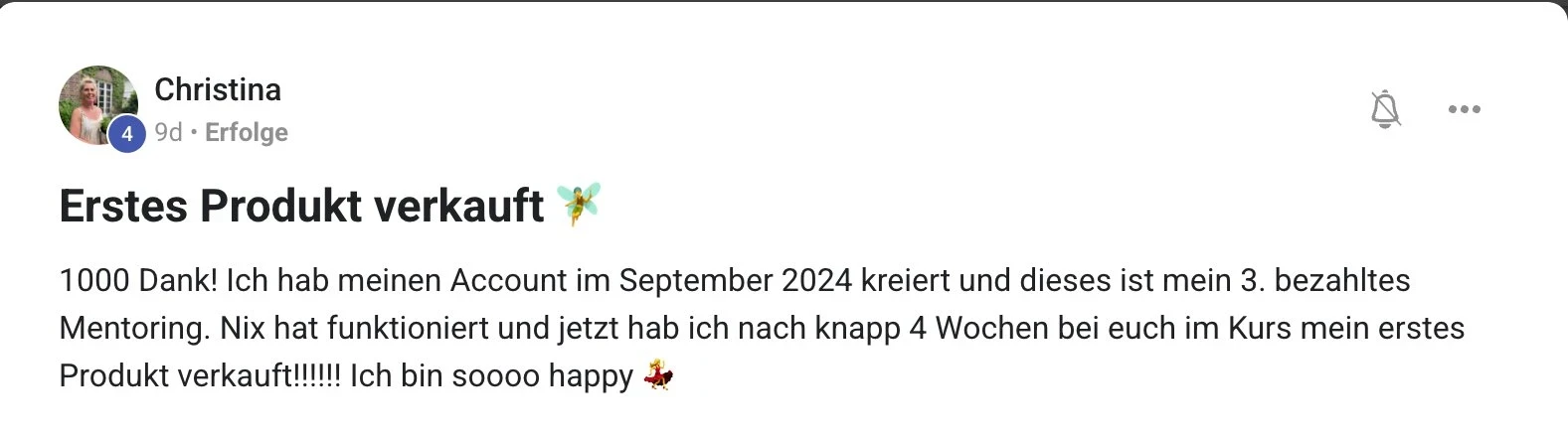 Mitglied der KI Creator Akademie: Christina verkauft ihr erstes Produkt nach knapp vier Wochen