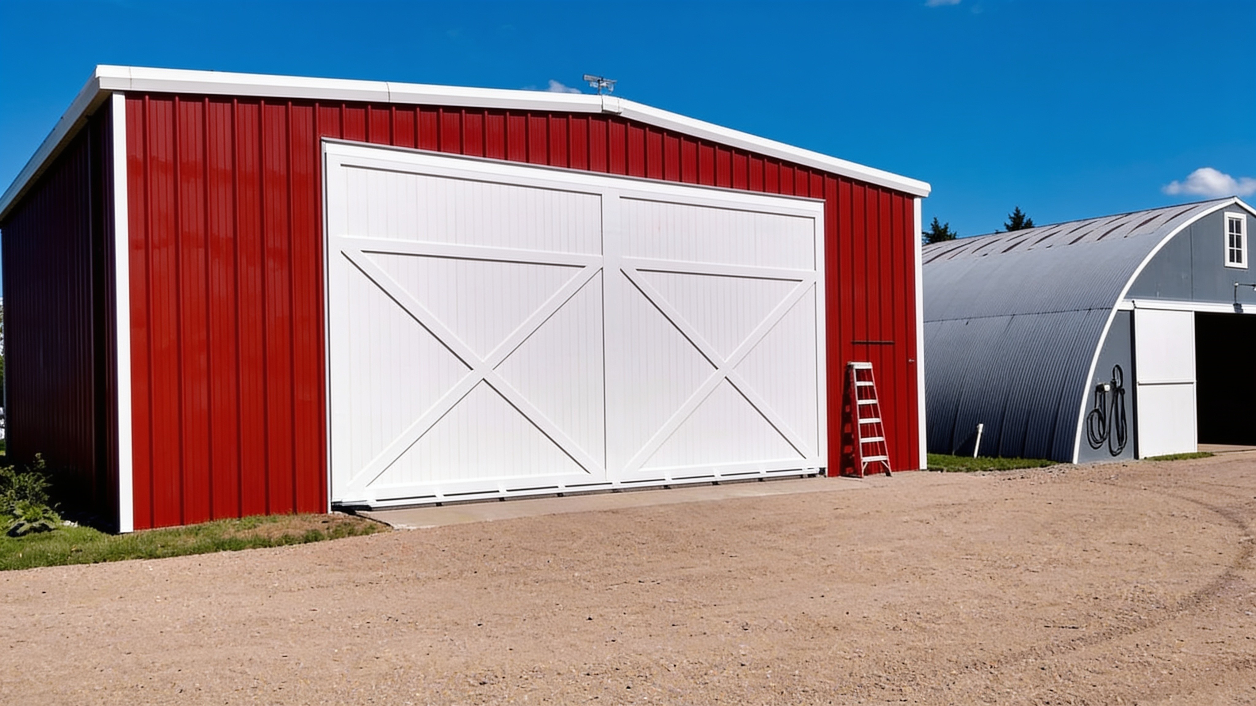 Hydraulic shop door open on a metal shop buildin