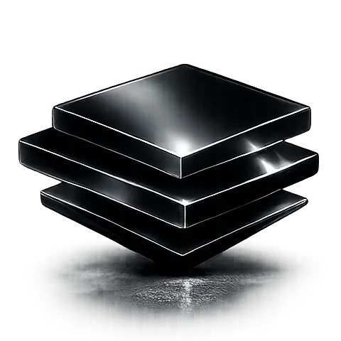 Stack of glossy metal squares.