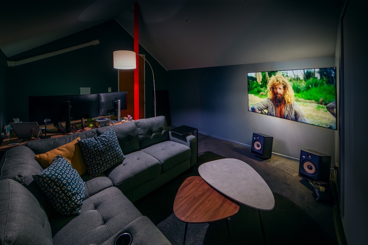 an editing suite with a tv