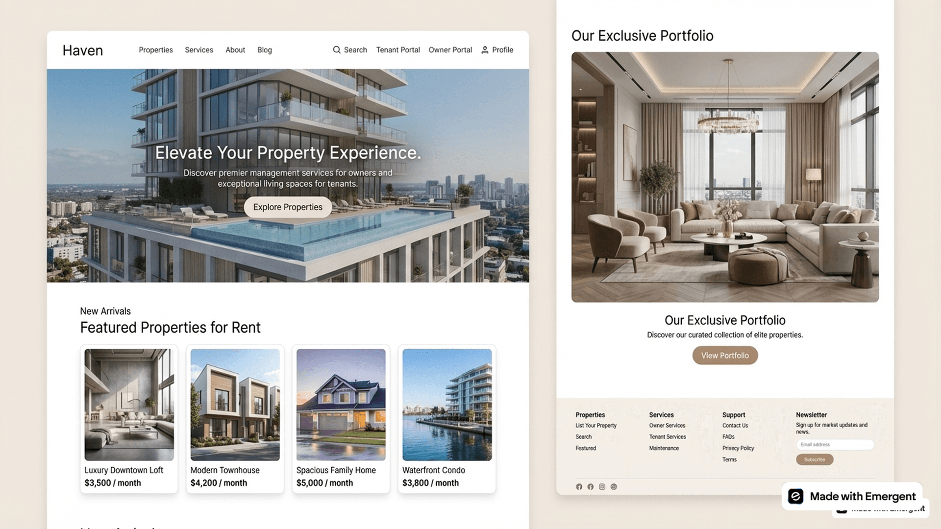 property management website made with emergent