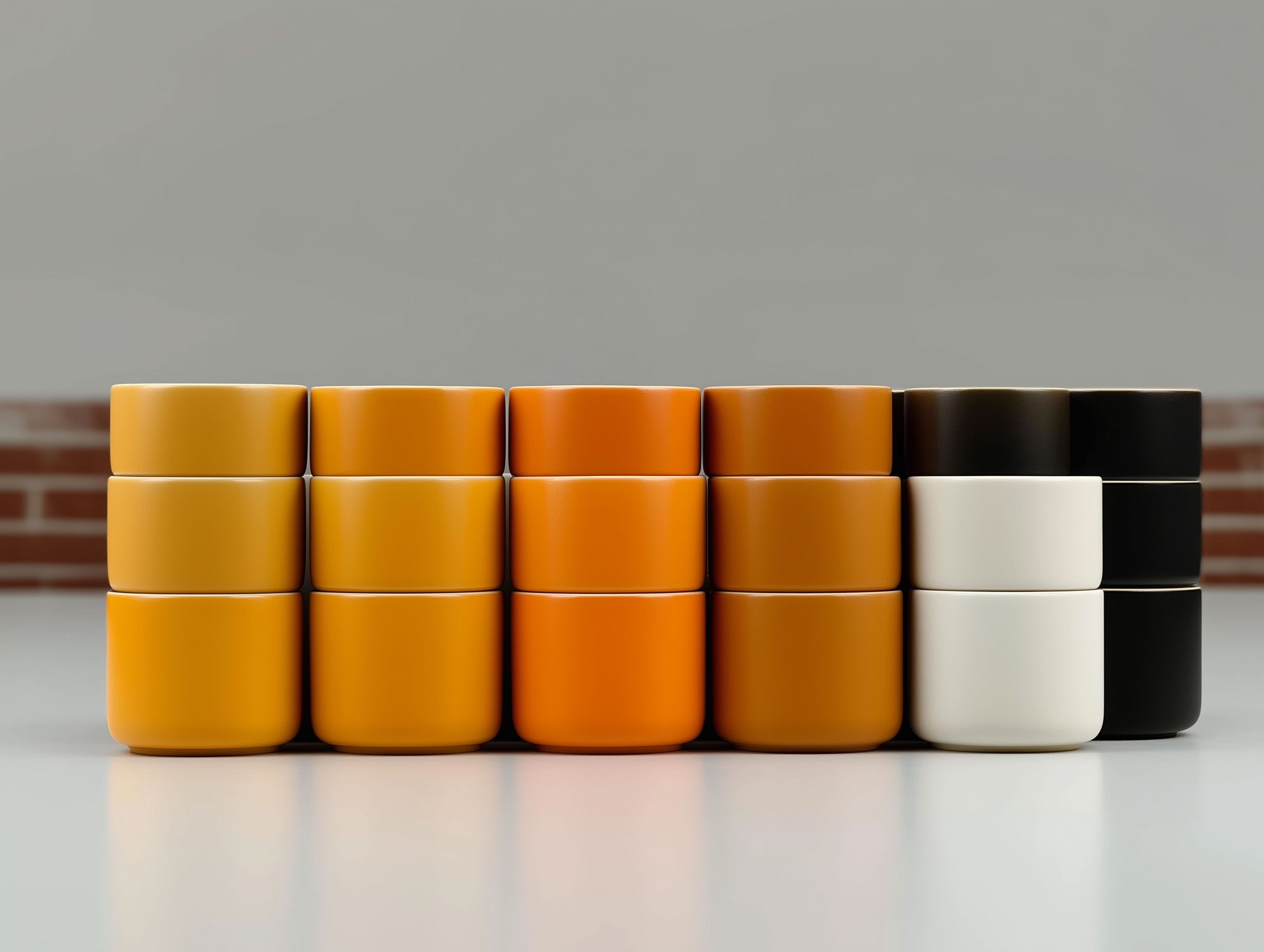 Studio lineup of forms, calm symmetry.