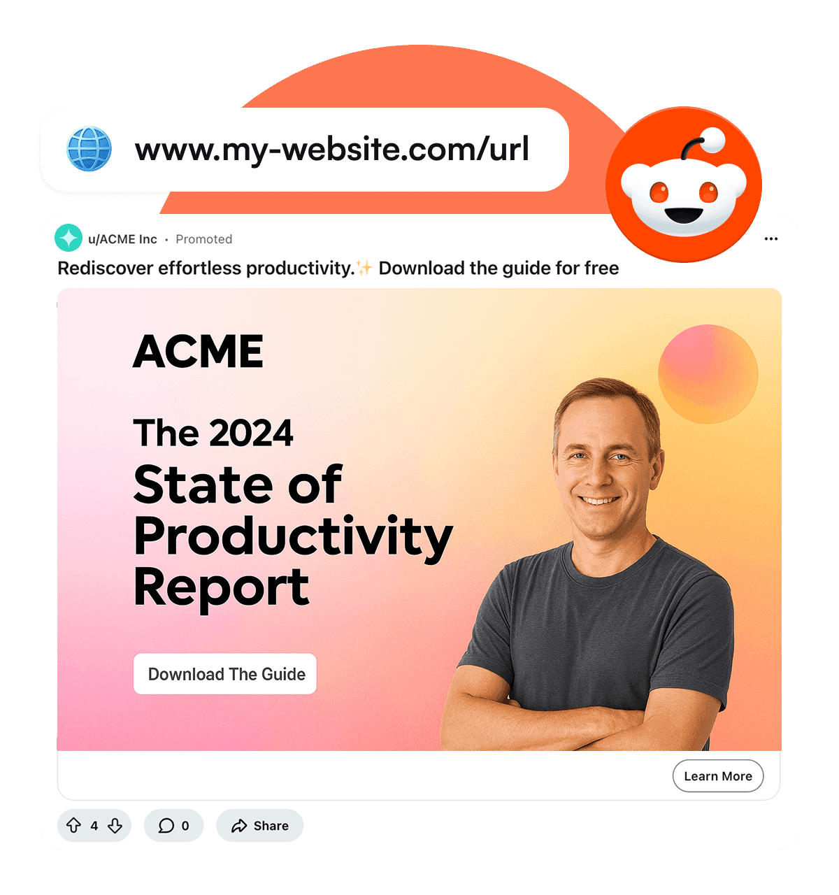 Example of a Reddit video ad for a report generated from a URL, designed with community-first messaging to fit subreddit culture.