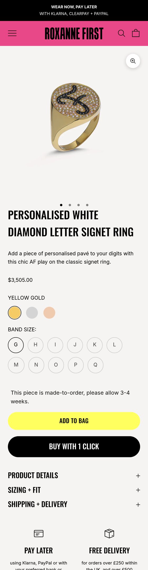Jewelry product options include: ring for Personalised White Diamond Letter Signet Ring from Roxanne First.