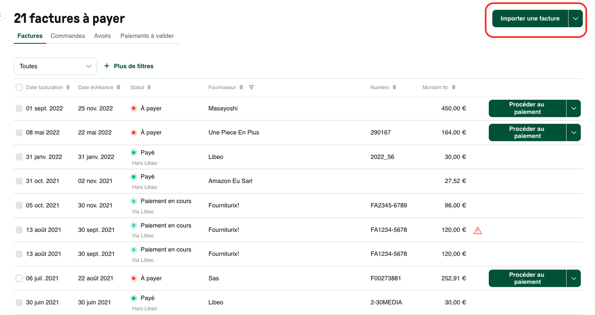 Importer vos factures dans Libeo
