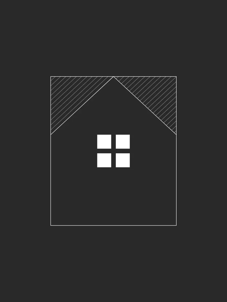 House outline with a window and striped gables.