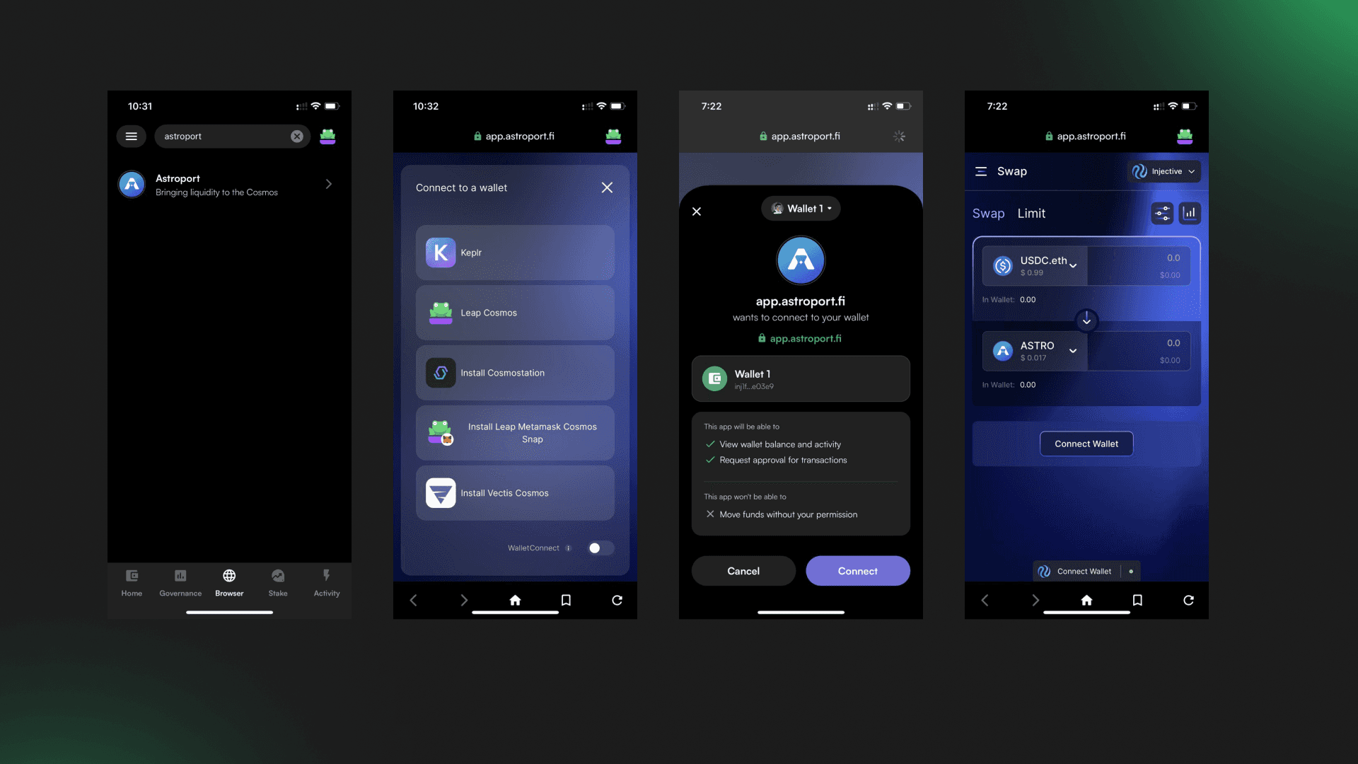 Access Astroport dApp using Leap browser