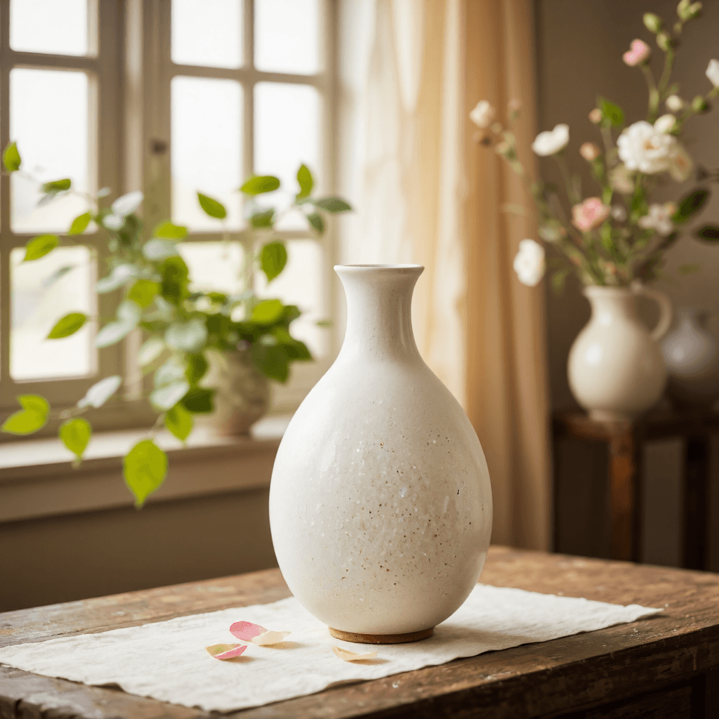 product photography of a ceramic vase, used for decoration or holding flowers, with a textured surface