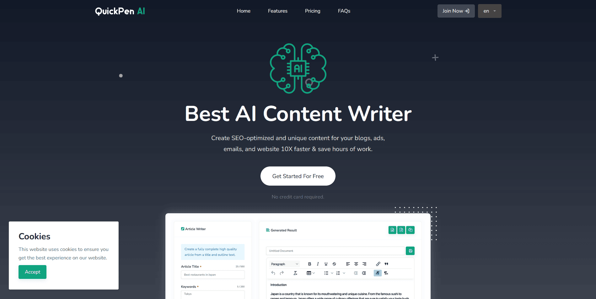 QuickPen AI Home Page