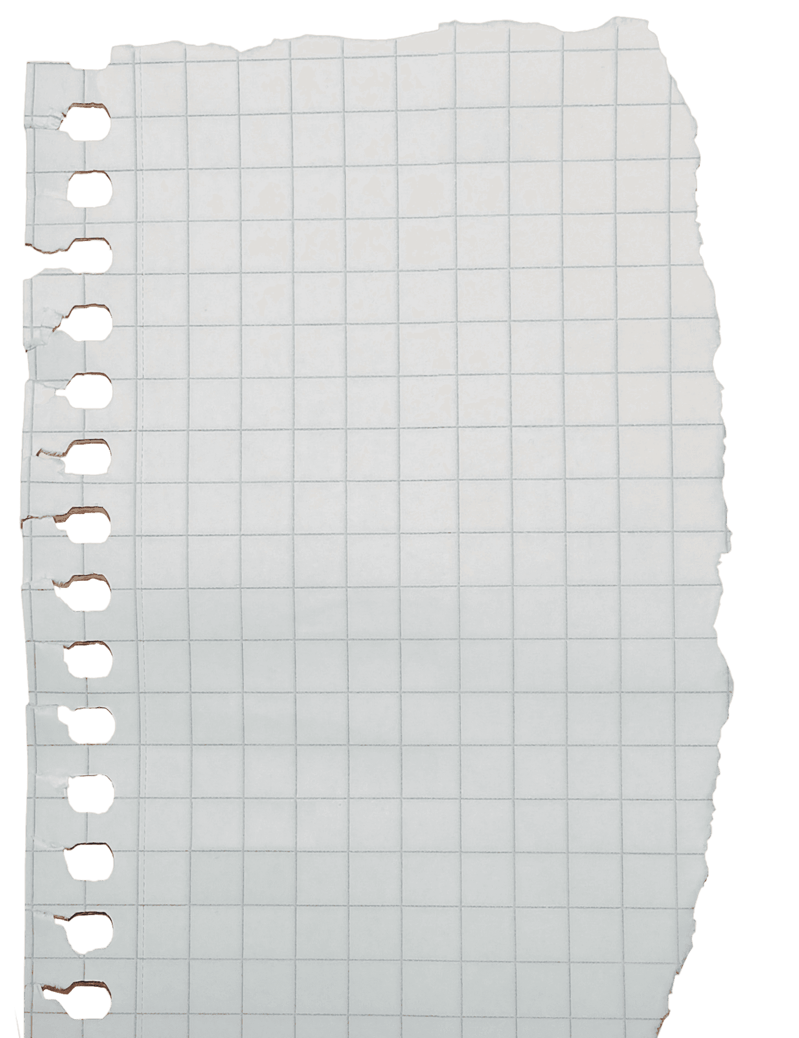 A close-up image of the torn edge of graph paper, featuring a row of ragged holes from where the page was ripped out of a notebook, displaying a grid pattern on the paper surface.