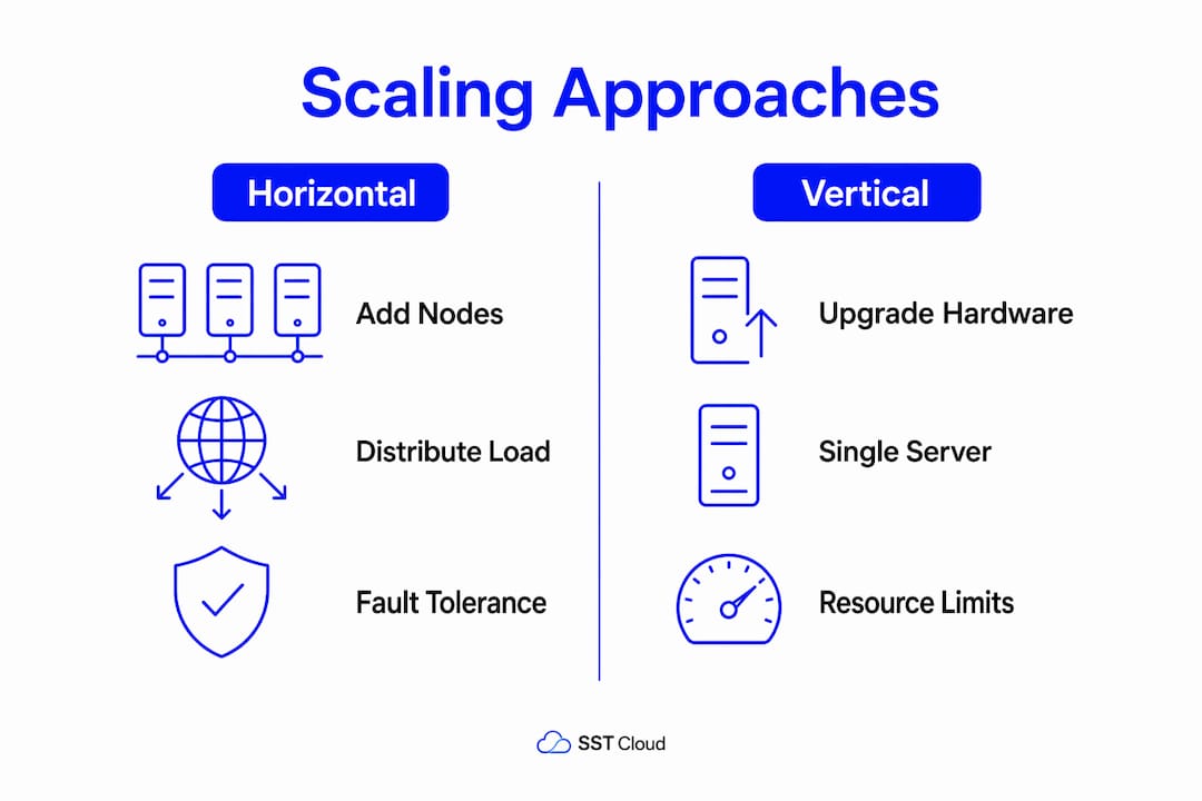 Infographic comparing horizontal and vertical scaling