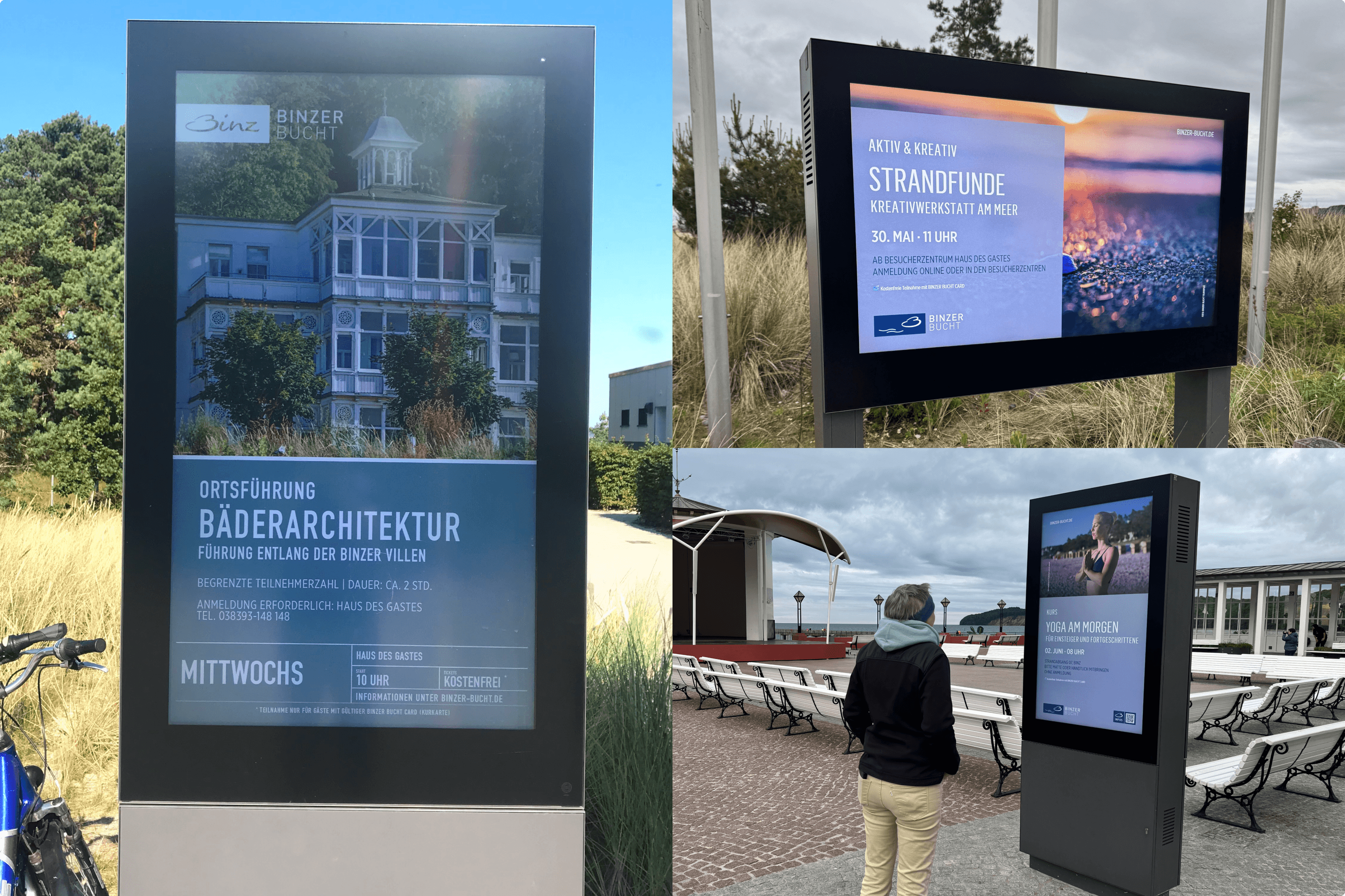 Digital billboards showing events in Binzer Bucht