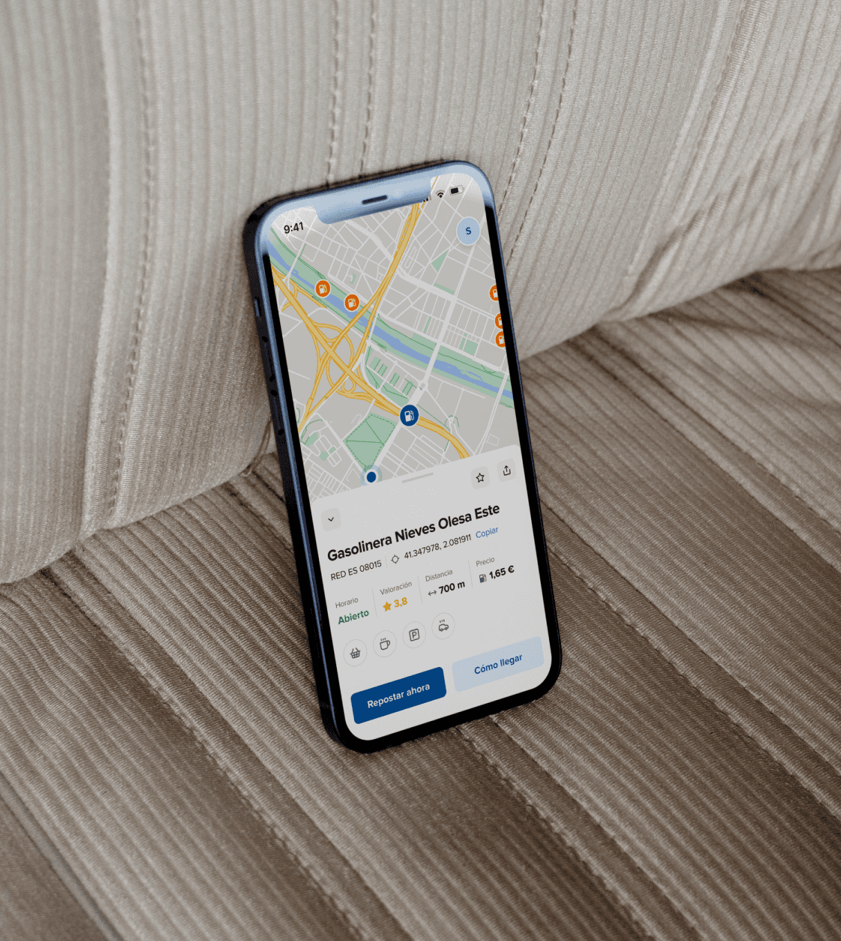 Vista del mapa de estaciones de la aplicación de Nieves Energías