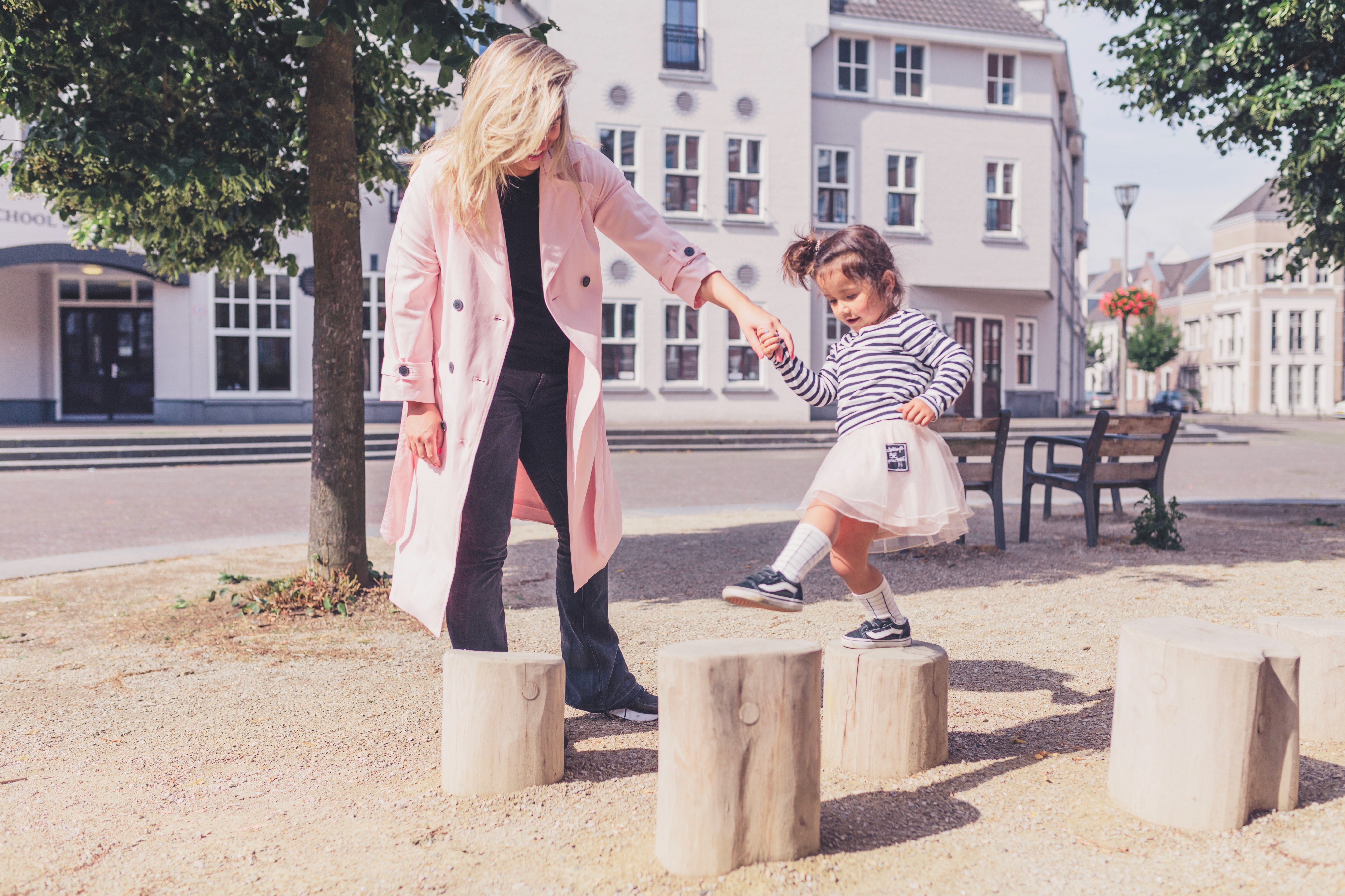 Playing outside with the babysitter
