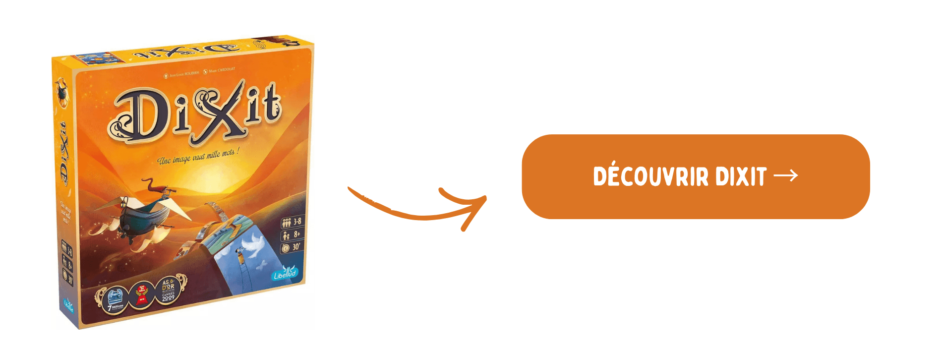 Dixit sur fond blanc avec bouton d'achat