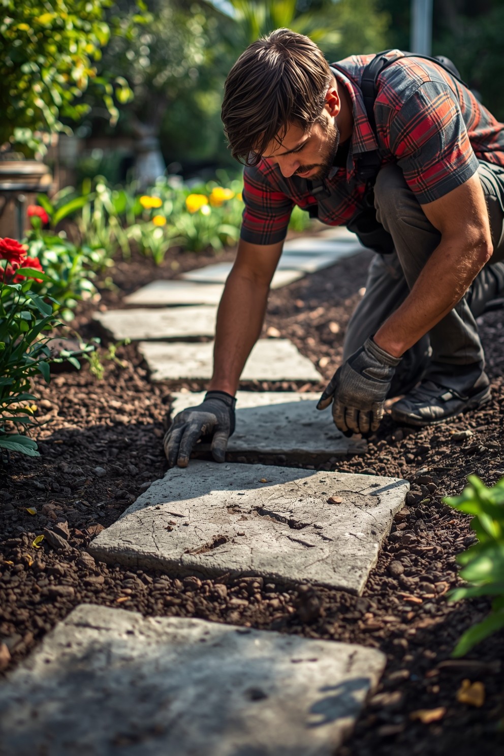 man setting a pathways