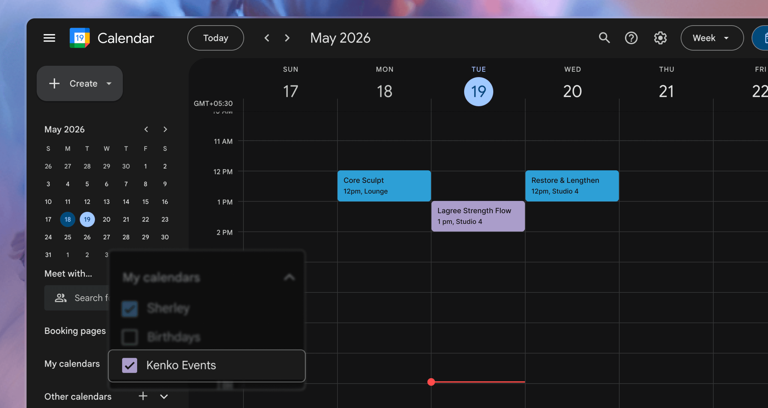 Google calendar integration for fitness studios