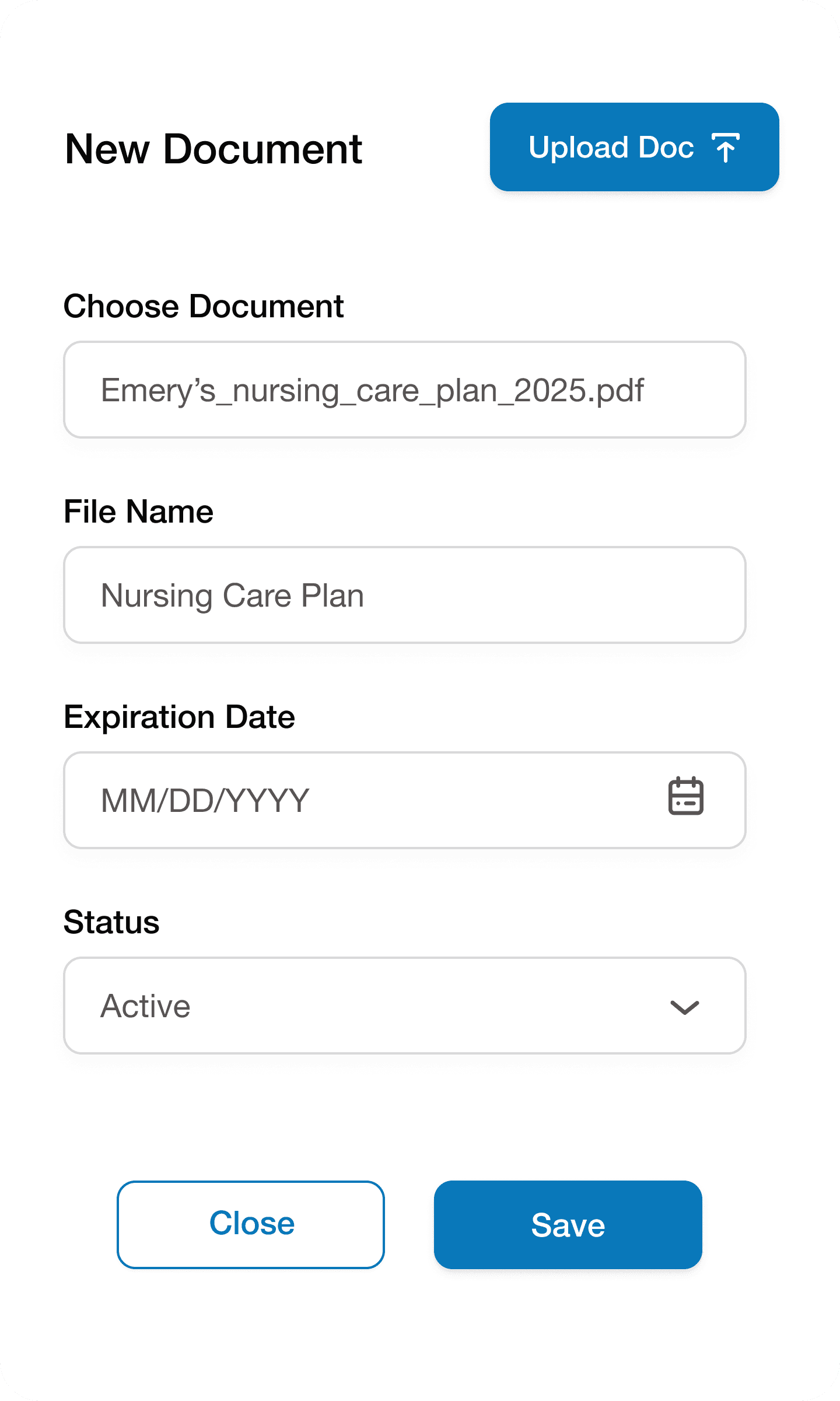 Document upload form.