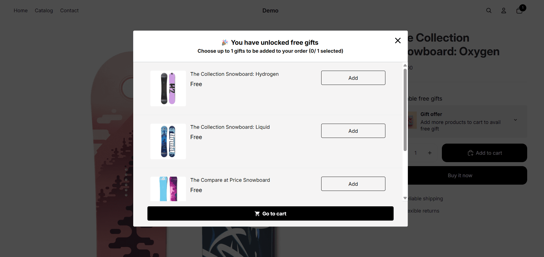 Free Gift Selection Pop-up using Monk