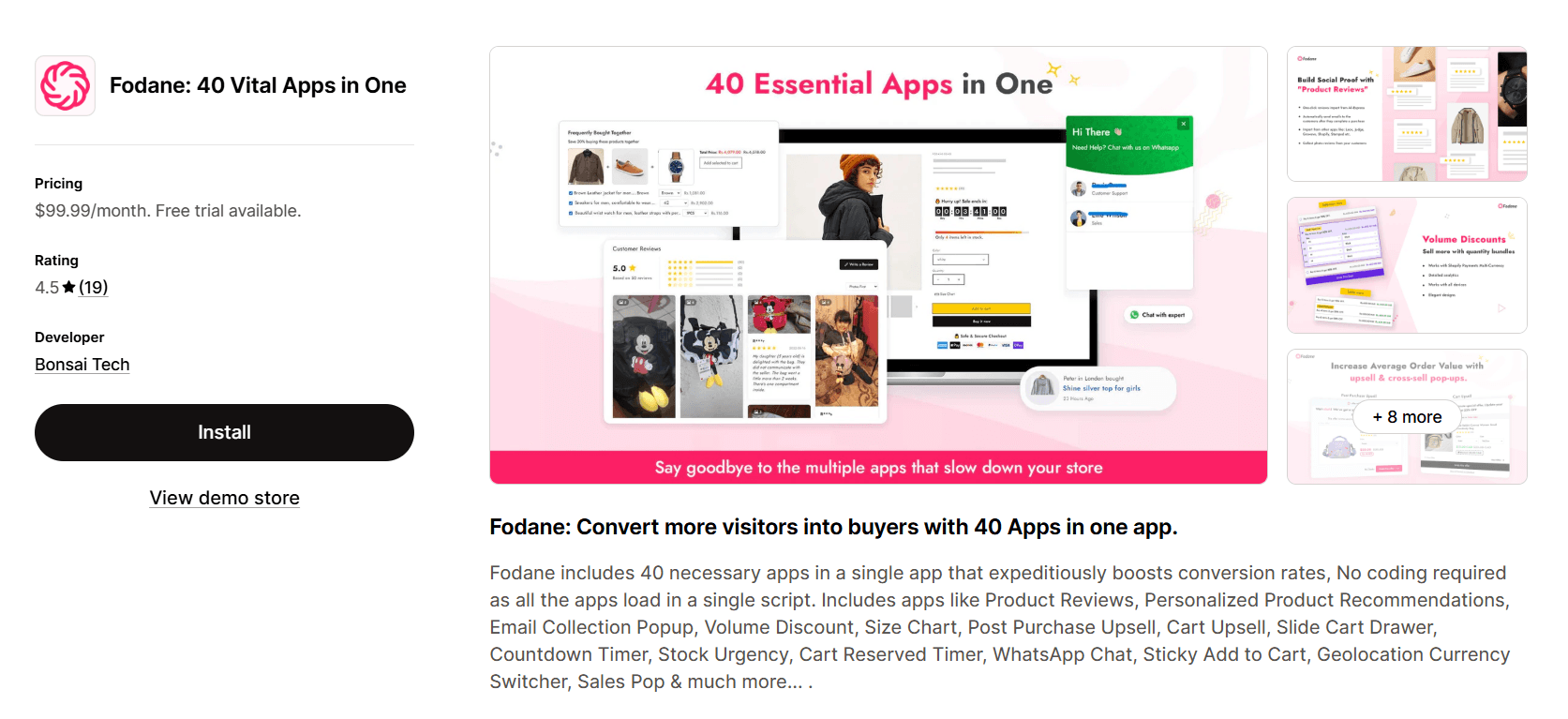 Fodane upsell in Shopify App Store