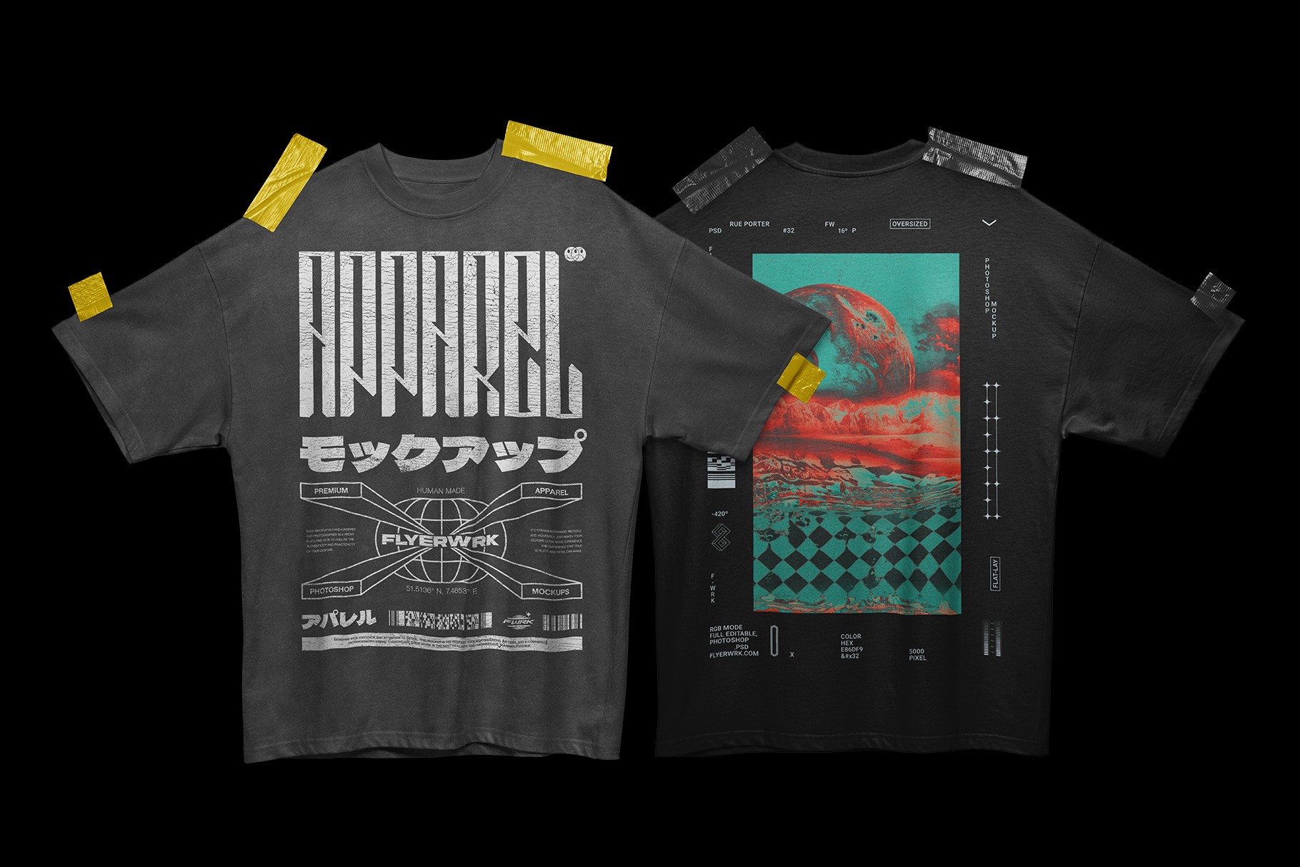 Rue Porter T-Shirt taped mockup showing design presentation example