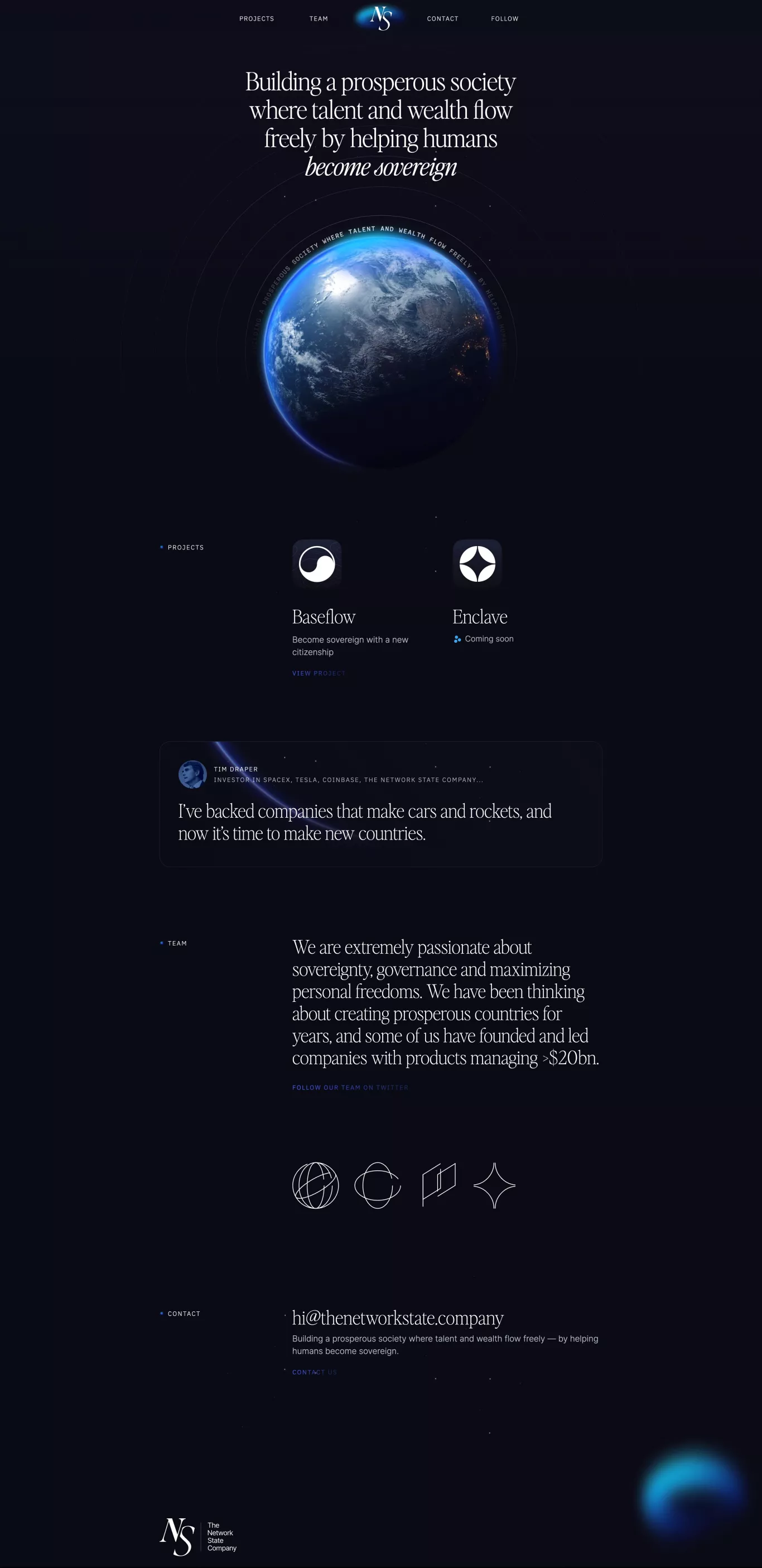 The Network State Company portfolio page screenshot showcasing Finance design