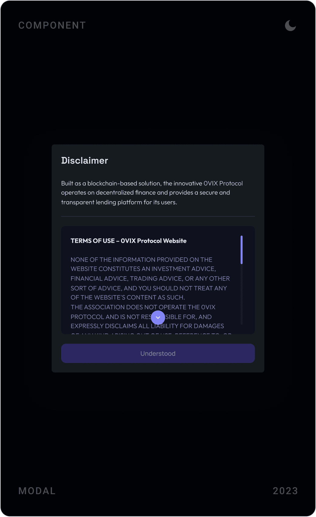 Clean Web3 Risk Disclosure Modal Design