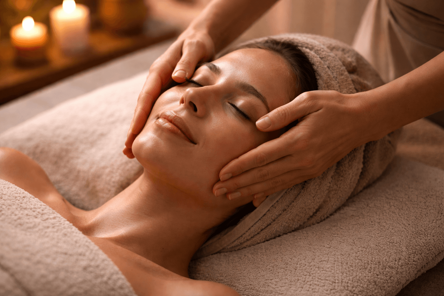 A serene spa setting with two lounge chairs beside a warm, reflective pool and soft, natural lighting.