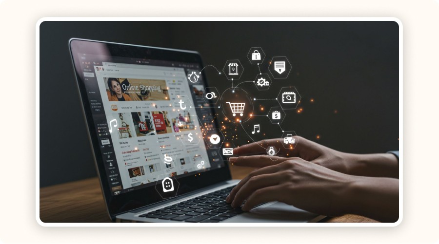 Hands typing on a laptop