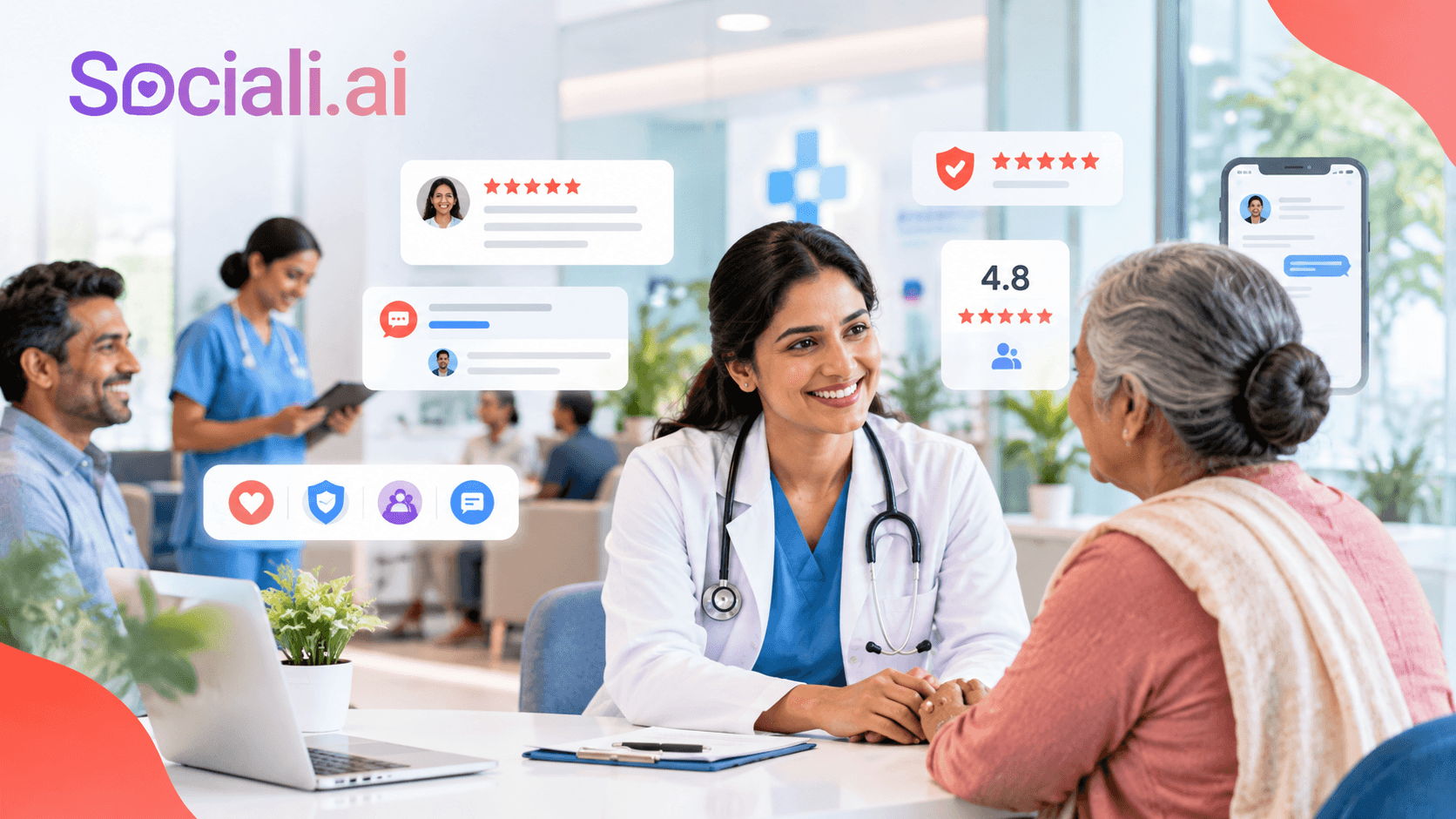 Healthcare professionals building patient trust through strong reputation management and positive patient experiences.