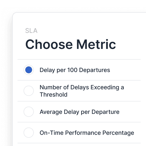 The image shows a user interface with options to choose a metric for evaluating airline performance, featuring selections like "Delay per 100 Departures" and "On-Time Performance Percentage," highlighting the use of analytics and Cosmos solutions in aviation for enhanced insights and innovation.