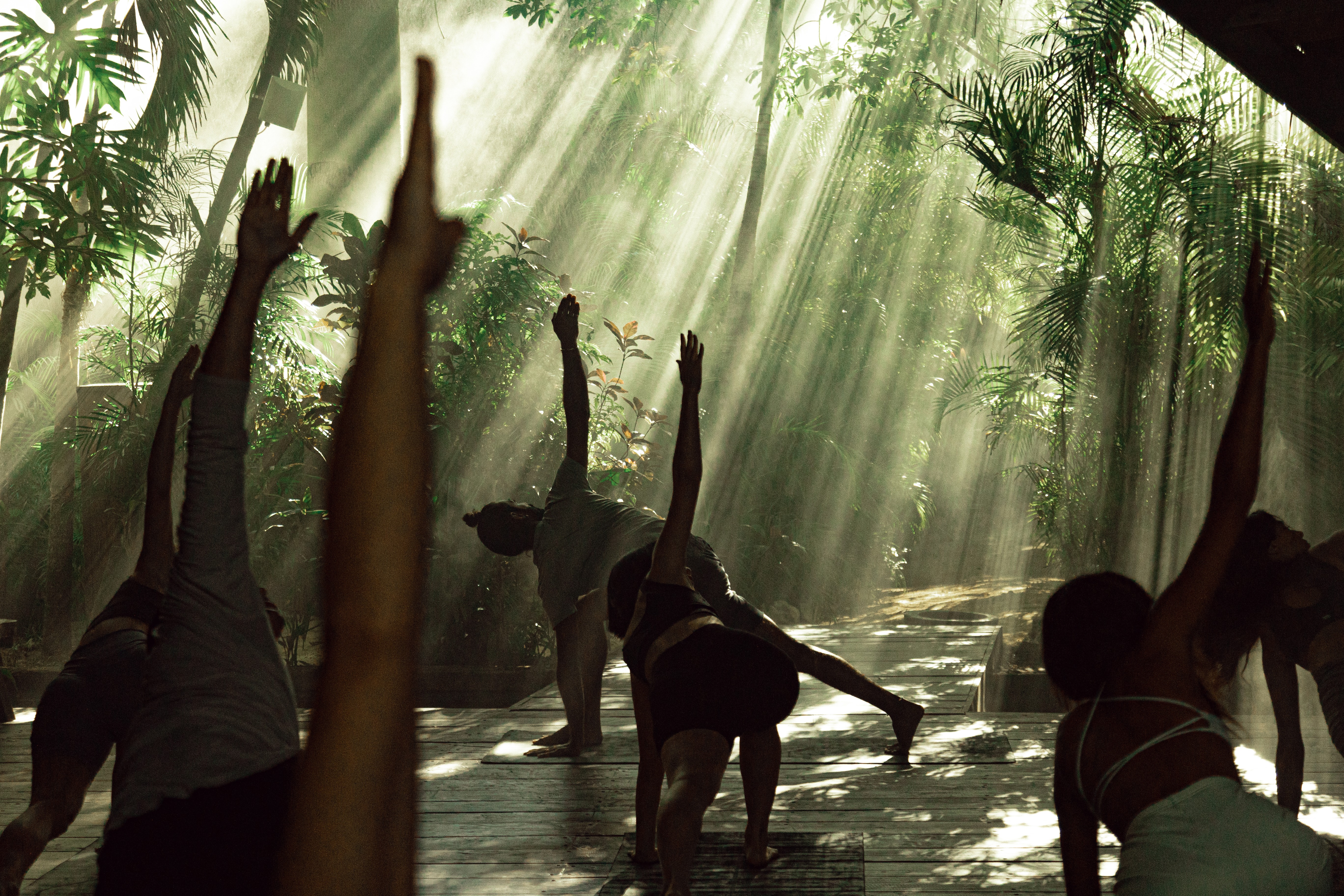 Morning yoga session with jungle view at Nômade Tulum, Mexico.