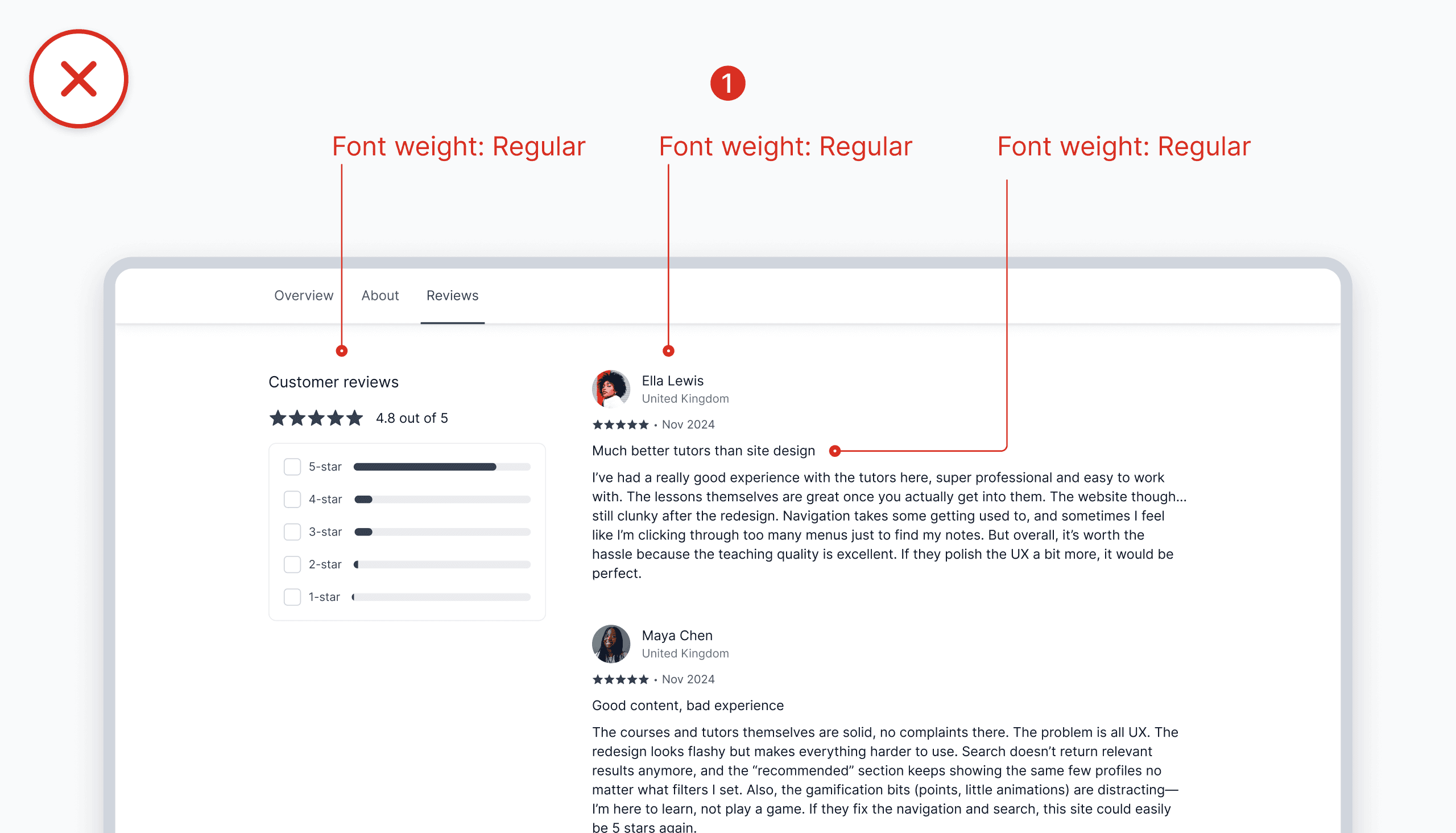 A bad example of using font weights in an interface