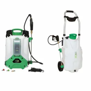 handheld sprayer with a long nozzle, hose, and adjustable strap