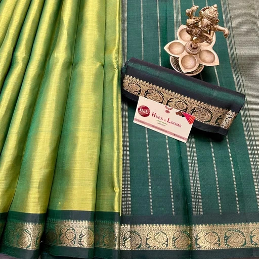 Lime Green and Dark Green Kanchivaram Silk Saree