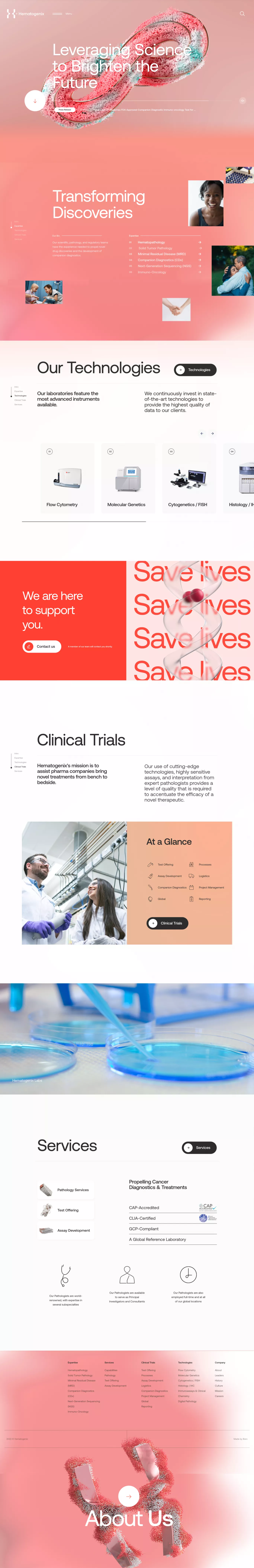 Hematogenix â Bringing Precision Medic landing page screenshot showcasing Medical and Tech design