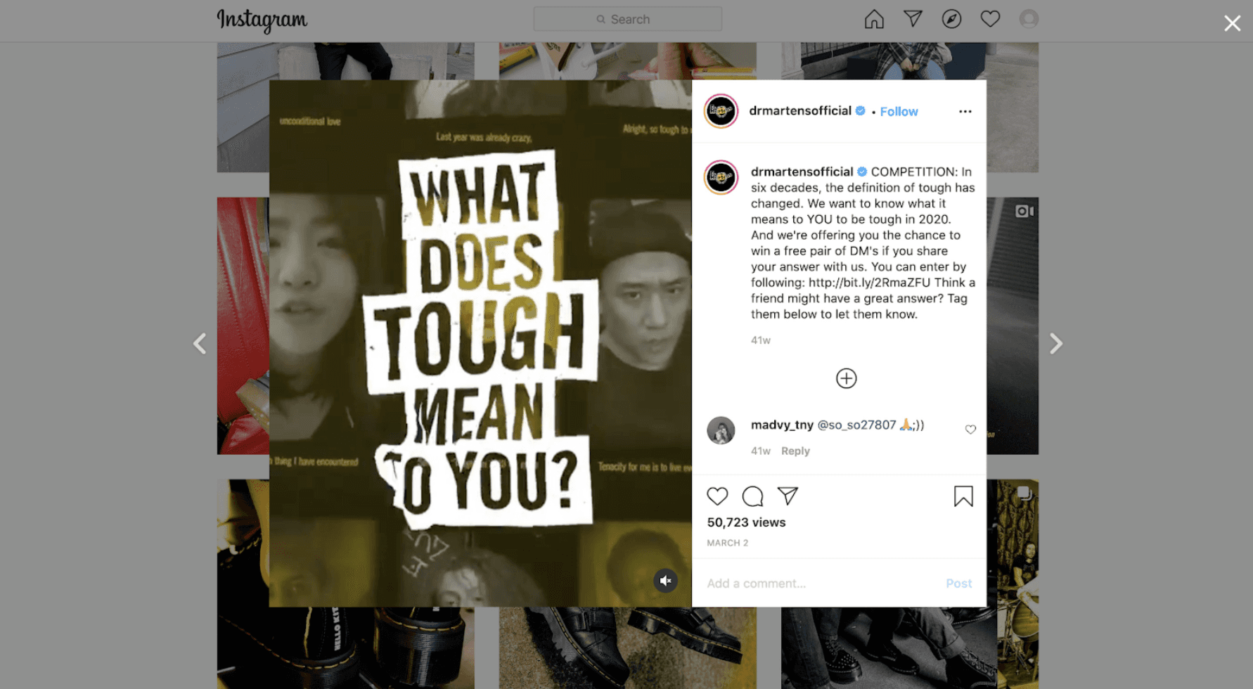 Dr. Martens social posts driving traffic to the campaign gallery