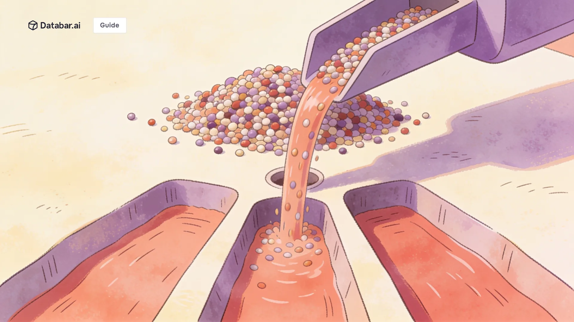 Illustration of a mixed heap of beads flowing through a splitter into three separate channels — How to Segment Leads in Your CRM Automatically (Complete Guide)