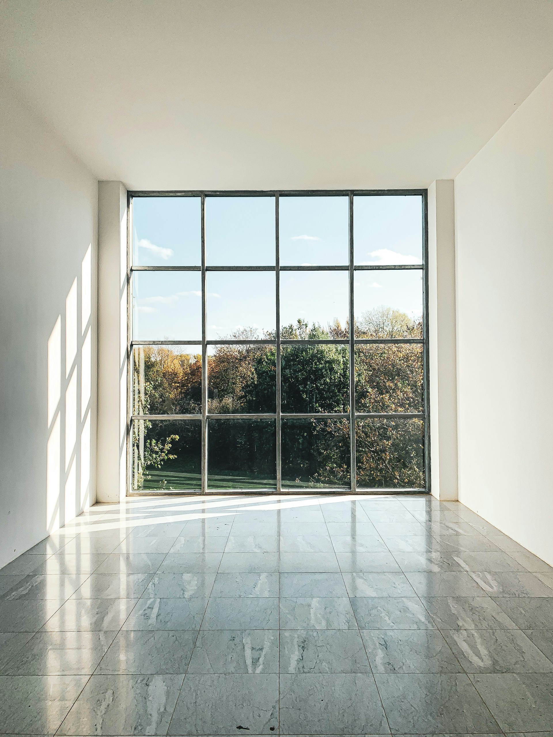 a window with moutain view