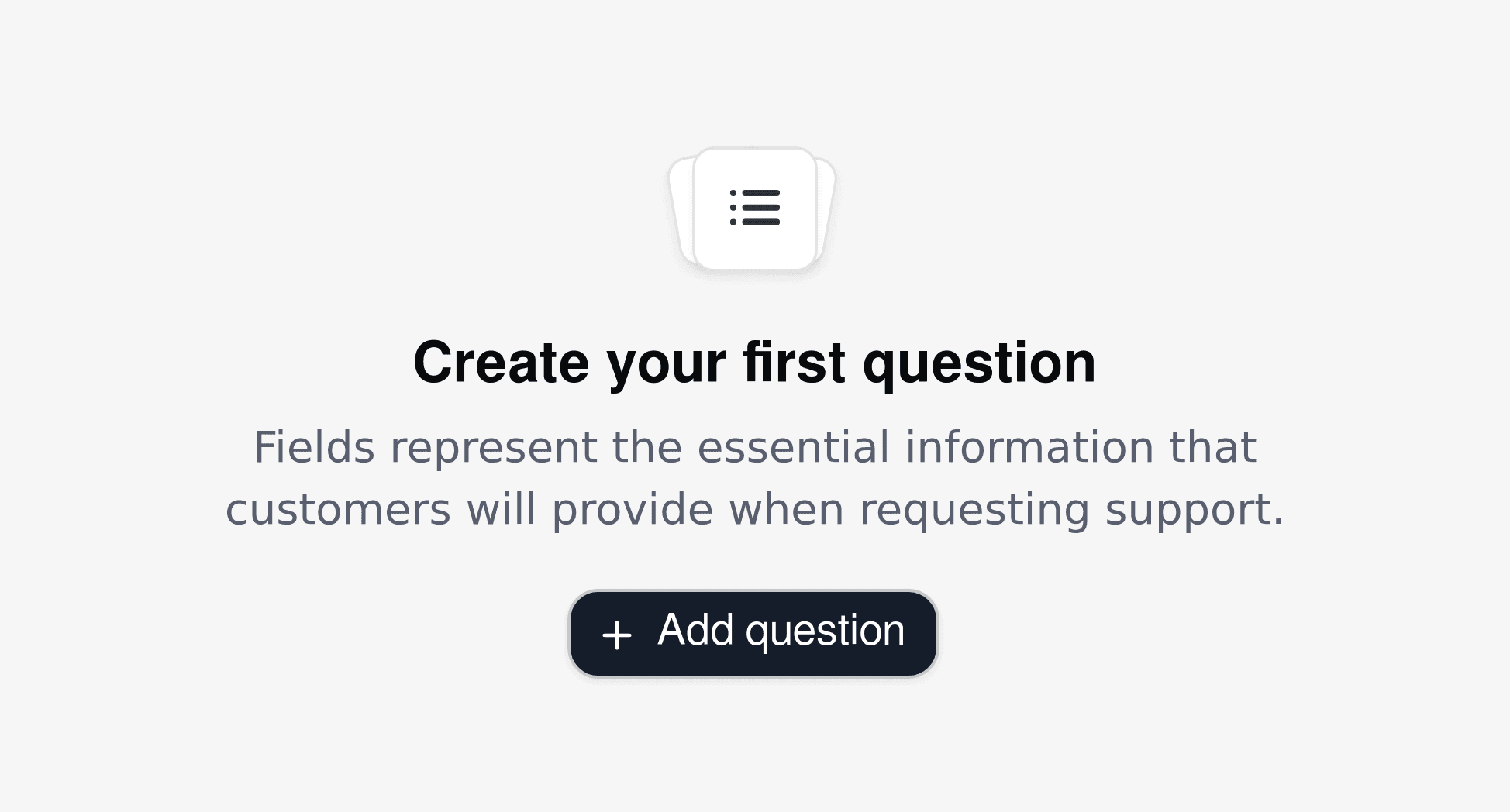Form creation interface for customer support routing, highlighting essential question setup for customer inquiries.
